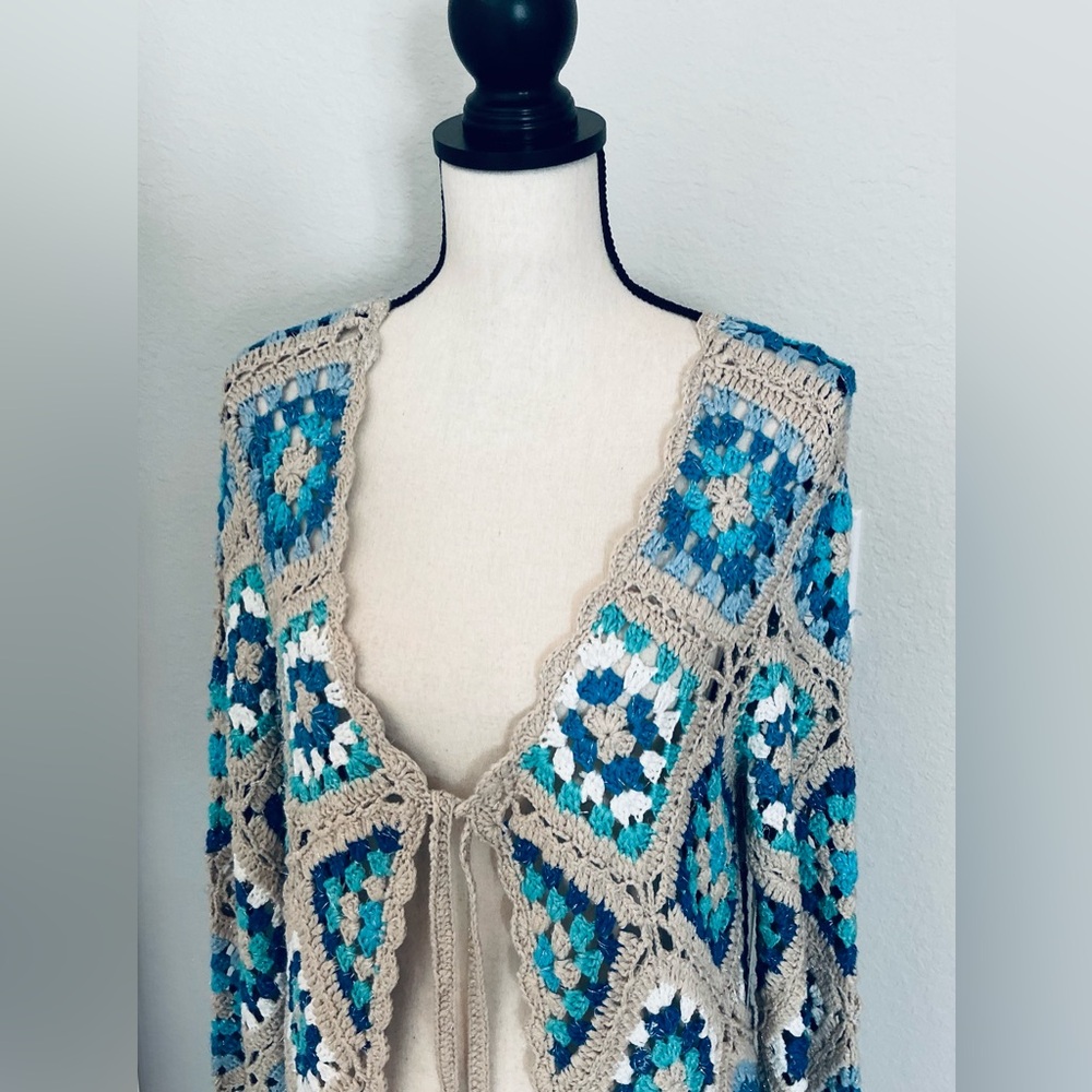 BOSTON PROPERTY, Crochet Shimmer Duster Long Cardigan, Size S/M, NEW - Picture 7 of 16